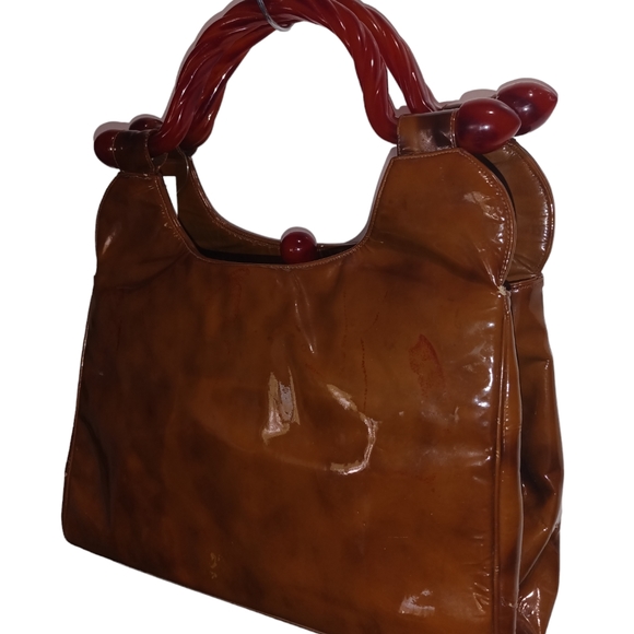 Vintage Unique Original By Holzman Brown Bag W/Cognac Lucite Twisted Shanks HOT! - Picture 12 of 15